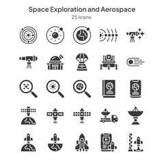 space exploration and aerospace icons collection