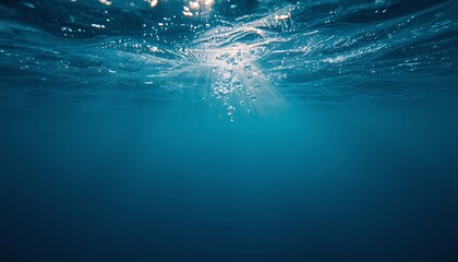 Minimalist Underwater Scene with Air Bubbles Rising Toward Surface