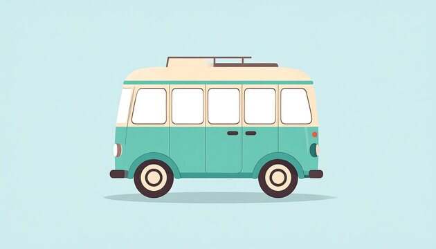 Cartoon-style illustration of a vintage, retro-styled transport vehicle against a solid, pastel-colored background