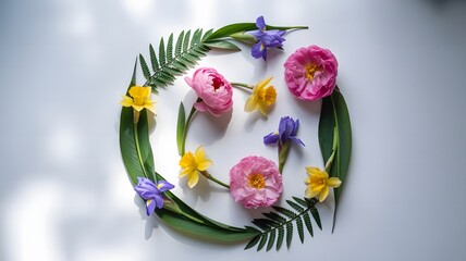 A vibrant and colorful floral arrangement in a circular pattern
