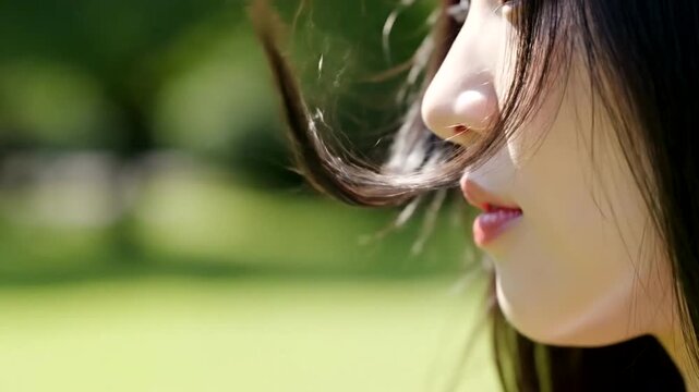 Woman with Hair Blowing in Wind.
