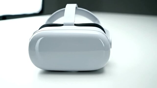 White Virtual Reality Headset on Table.