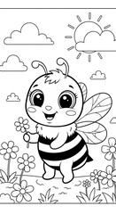 Adorable Bee Coloring Page - A Sunny Day in the Meadow.