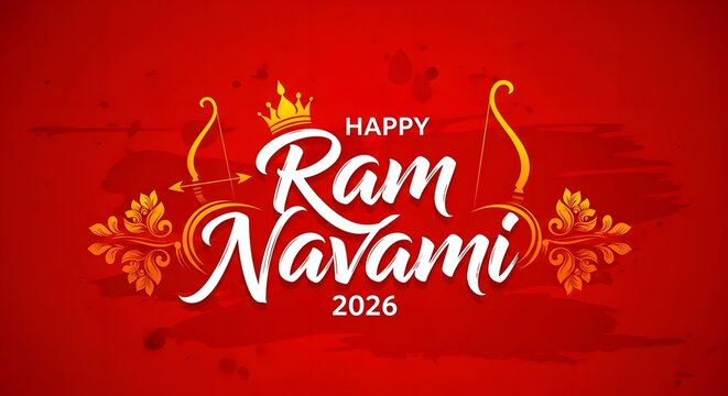 Happy ram navami 2026 festival greeting banner with traditional elements