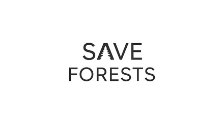 Save forests minimalist logo design with silhouette of pine tree integrated into letter a on plain white background for environmental awareness campaign