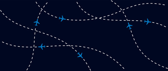 Airplane route pattern travel background vector illustration Air travel background design with airplane flight path pattern © Dipok