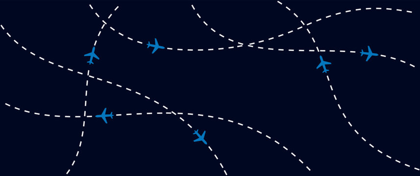 Airplane route pattern travel background vector illustration Air travel background design with airplane flight path pattern