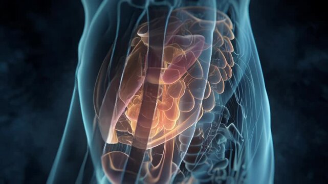 3D Anatomical Render of Female Pelvic Region with Translucent Tissue Layers, 8K