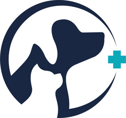 Obraz premium Stylized illustration of a dog and a cat in blue 