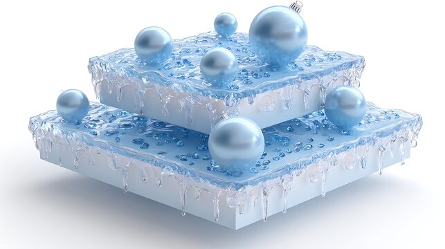 Two stacked layers of absorbent material hold glossy blue spheres aloft.
