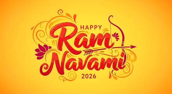 Happy ram navami 2026 greeting card with traditional indian art style