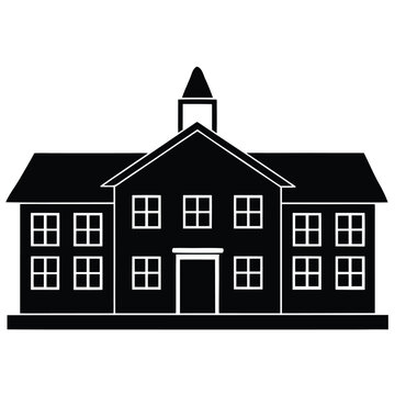 School building exterior on white background silhouette