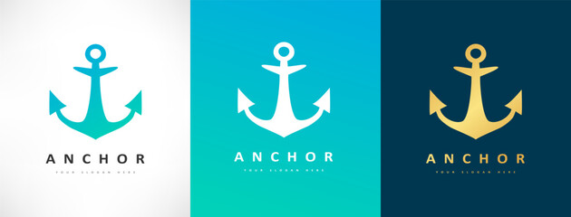 Anchor Nautical logo vector. Helm and anchor design