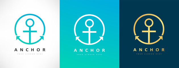 Anchor Nautical logo vector. Helm and anchor design