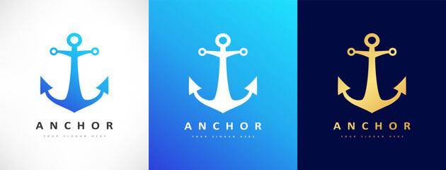Anchor Nautical logo vector. Helm and anchor design