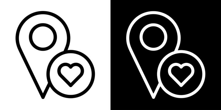 Favorite Location icon set concept in flat black and white style on clean background vector illustration design.	
