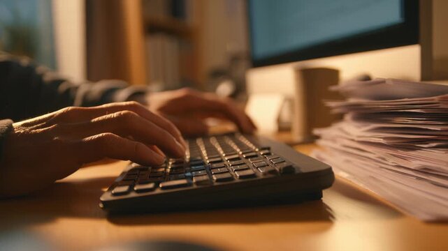 Close-up of Hands Using Assistive Tactile Keyboard with Integrated Braille Display, 8K