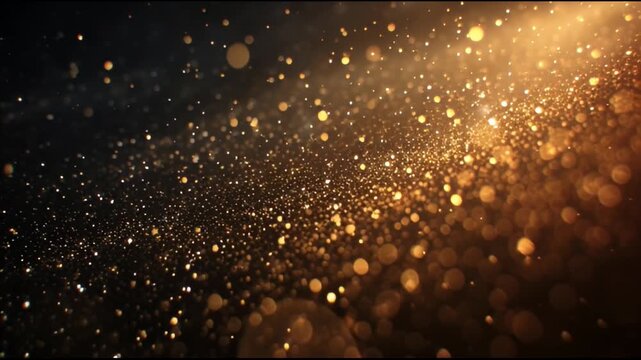 Floating Golden Dust Particles in Dark Cinematic Space
