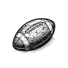 Detailed vintage black and white engraved illustration of a classic American football with laces and textured leather, retro line art style, isolated sports equipment clipart.