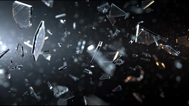 Floating Shattered Glass in Cinematic Dark Space
