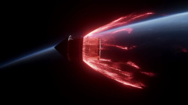Reentry Capsule Spacecraft Entering Earth Atmosphere Glowing Heat