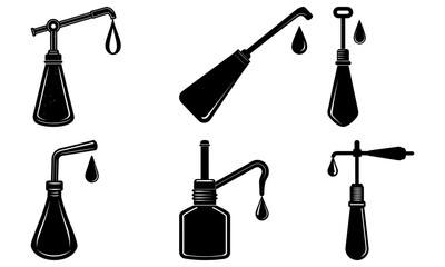 Various laboratory equipment illustrations including funnels and droppers in different orientations and configurations.