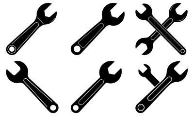 Assorted wrenches arranged in a grid pattern, showcasing various types and sizes for industrial or mechanical use