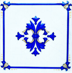 Detail of the traditional tiles from facade of old house. Decorative tiles.Valencian traditional tiles. Floral ornament.