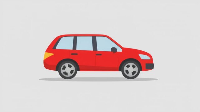 Red Station Wagon Car Animated Video Clip on White Background