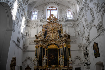St. Kilian’s Cathedral (Würzburger Dom in Würzburg, Germany ), iconic Romanesque landmark with twin towers in the historic city center. © MARIA ALBI