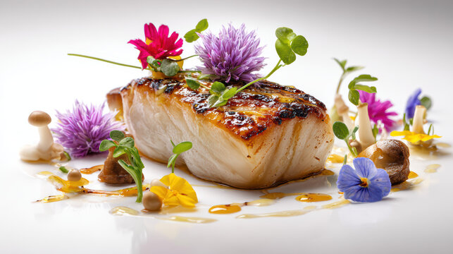 sablefish with miso yuzu glaze and enoki mushrooms