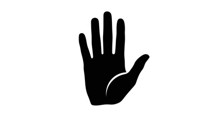 Fototapeta premium Solid black human hand showing an open palm gesture, isolated white background.