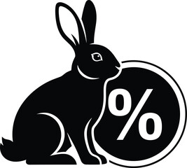 Obraz premium Black silhouette of a rabbit with a percentage sign