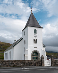 Church in small town Ei&eth;i, Eysturoy island, Faroe Islands built in 19th century