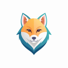 Obraz premium Modern Stylized Fox Head Logo Design with Vibrant Orange and Blue Hues, Perfect for Branding and Digital Media