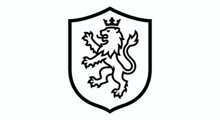 Fototapeta premium A heraldic lion rampant, wearing a crown, displayed within a simple shield shape as a strong emblem.