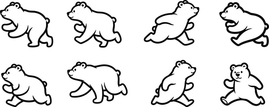 Sequence of walking bear illustrations in various poses