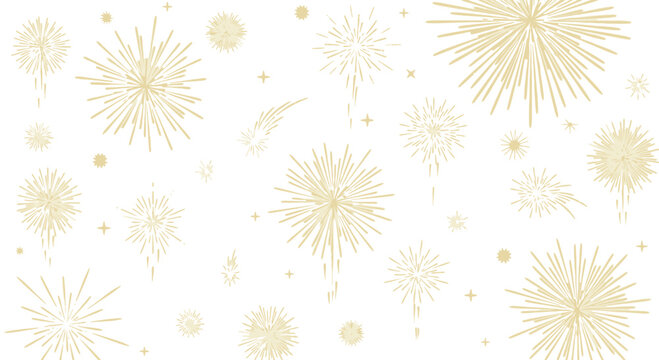 Gold fireworks pattern on white background for celebration.
