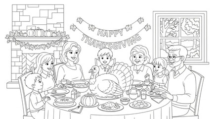 Family Dinner Gathering Illustration Sketch.
