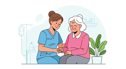 Fototapeta premium Caring nurse providing support and comfort to an elderly patient, fostering hope and wellbeing in