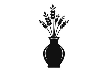 lavender vase silhouette line art vector illustration