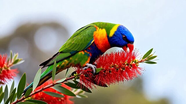 Colorful parrot perched on flower