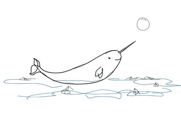 Minimal Arctic Narwhal Swimming Illustration © Edik