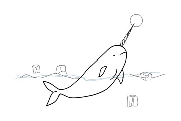 Minimal Arctic Narwhal Swimming Illustration © Edik