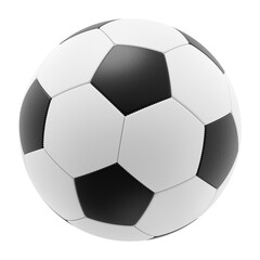 A Soccer Ball: a spherical truncated icosahedron in the form of a soccer ball; 3D-rendered graphic isolated on a transparent background.