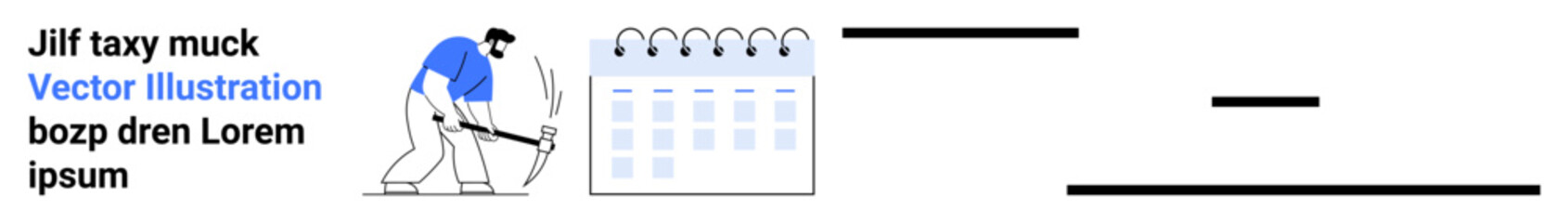 Project management, productivity, time tracking, deadlines, labor, efficiency. Worker with a shovel near a calendar icon. Project management and productivity concept © robu_s