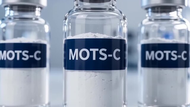 MOTS-c peptide therapy for longevity and biohacking, three glass vials
