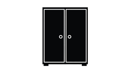 Simple black wardrobe with two doors a stark outline silhouette