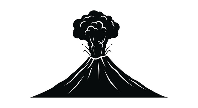 Dramatic volcanic eruption depicted in a striking black silhouette
