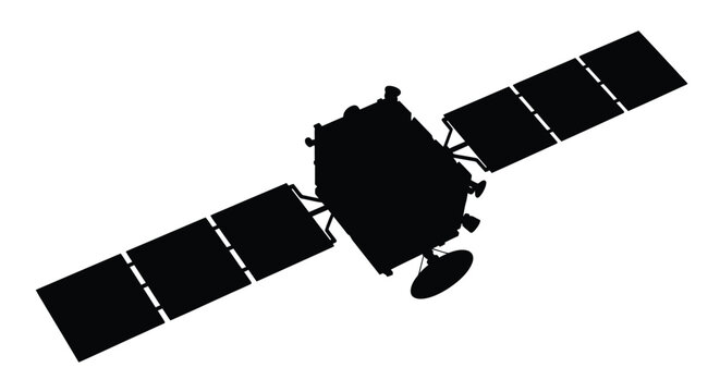 Detailed satellite illustration in a striking black silhouette